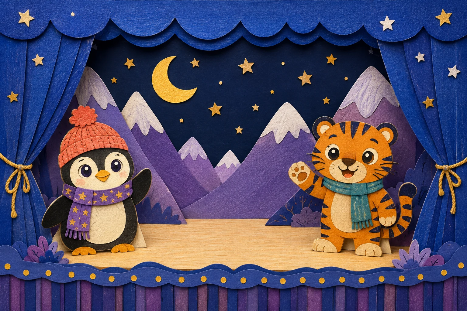 A colourful paper puppet theatre with Tailsiee characters